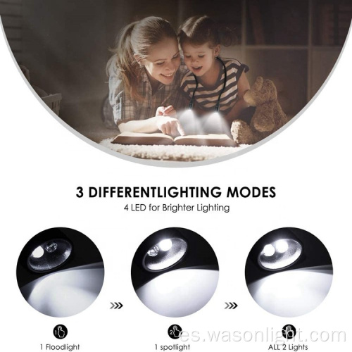 Recargable 4 Luz de libro LED súper brillante, Luz de abrazo de abrazo de cuello de control de 3 niveles de 3 niveles, luces de lectura para libros en la cama por la noche